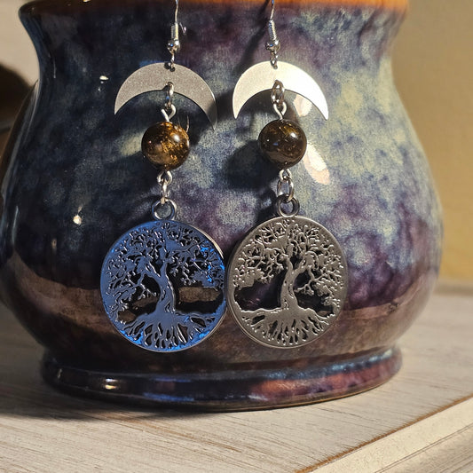 Tourmaline & Tree of Life Earrings
