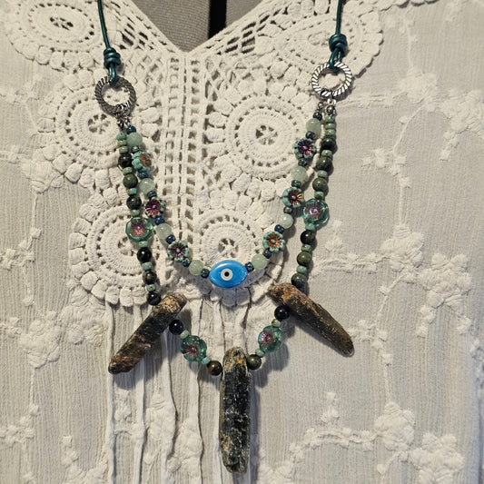 Leather and kyanite necklace
