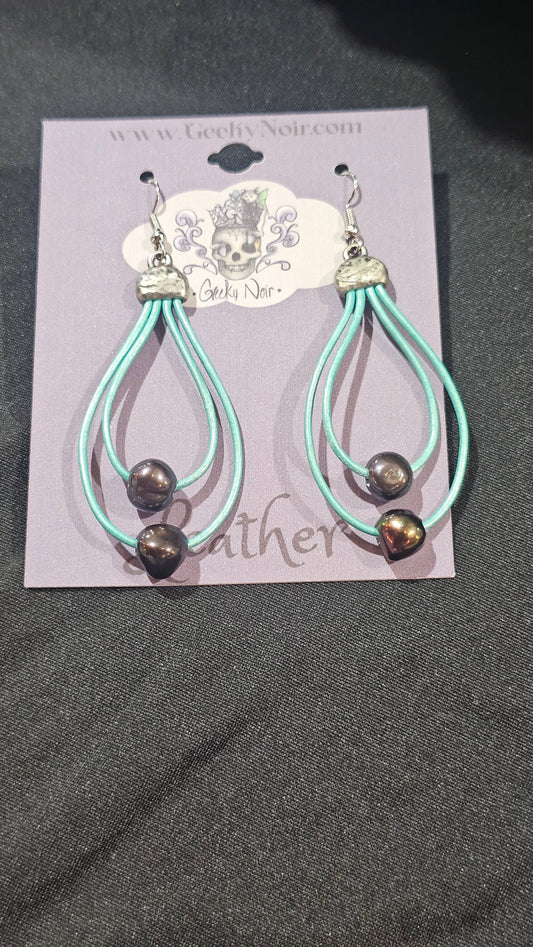 Leather and Pearl Earrings
